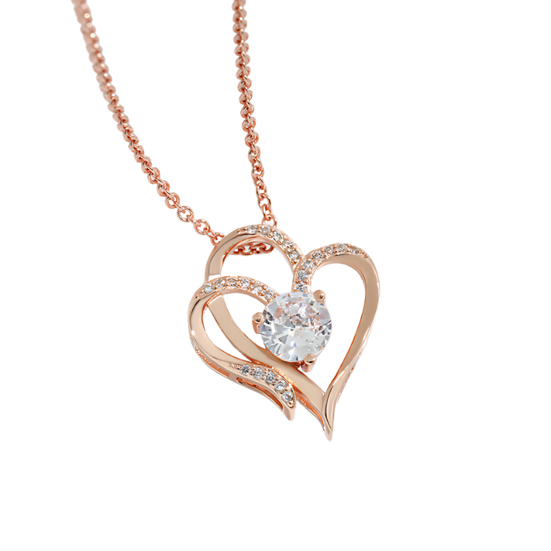 Tamila - Adjustable ladies' necklace with double heart & sparkling zirconia