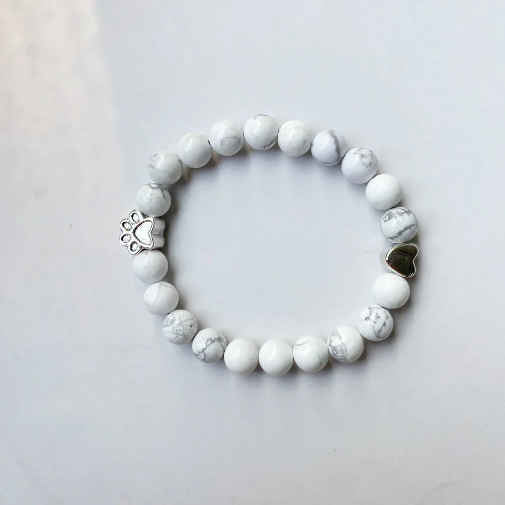 Davies  - Bracelet with paw & heart follower | Silver
