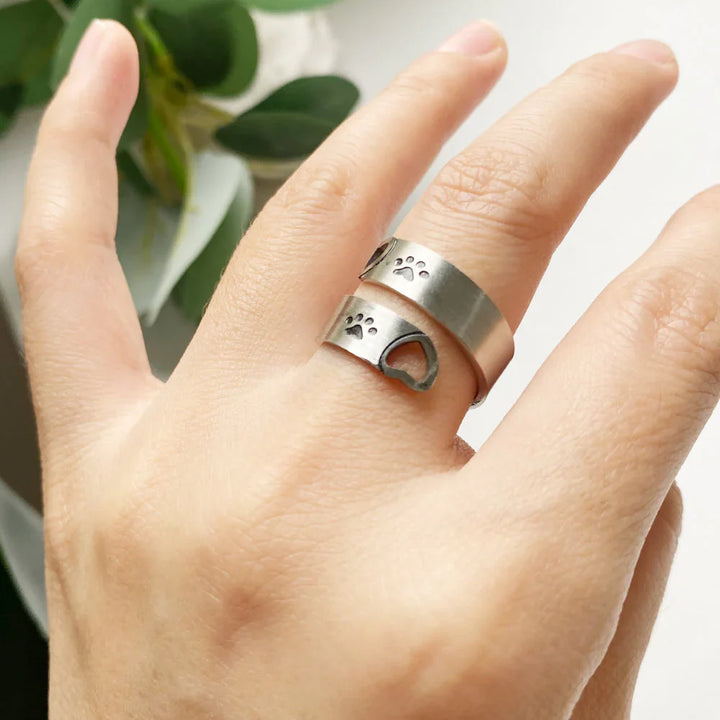 Byrne - Adjustable paw & heart ring | Silver