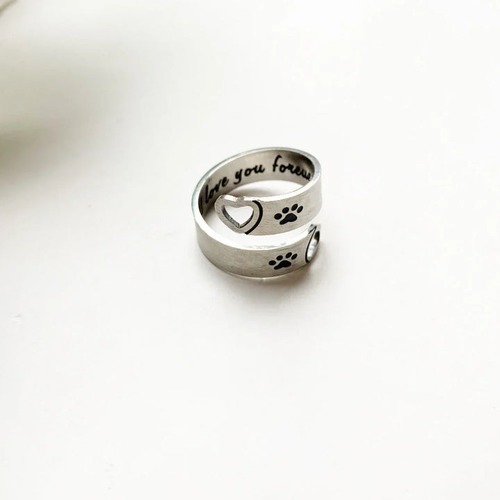 Byrne - Adjustable paw & heart ring | Silver