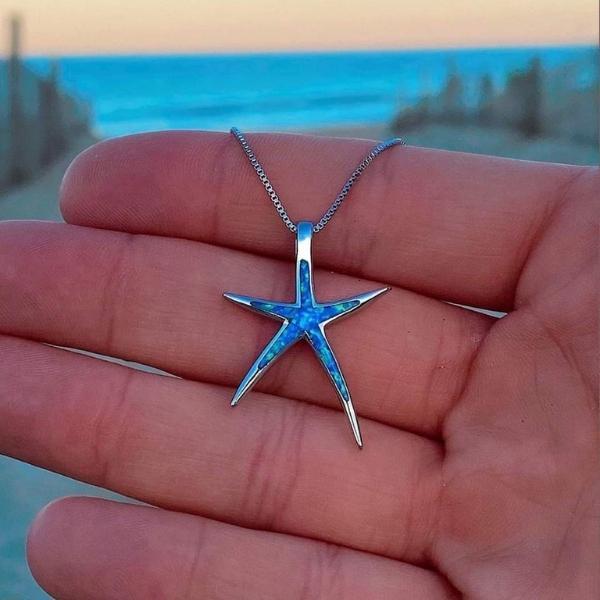 Blue Opal and Silver Starfish Necklace 2
