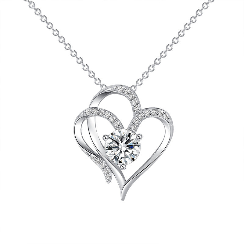 Tamila - Adjustable ladies' necklace with double heart & sparkling zirconia
