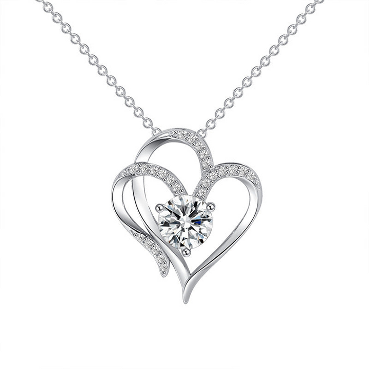 Tamila - Adjustable ladies' necklace with double heart & sparkling zirconia