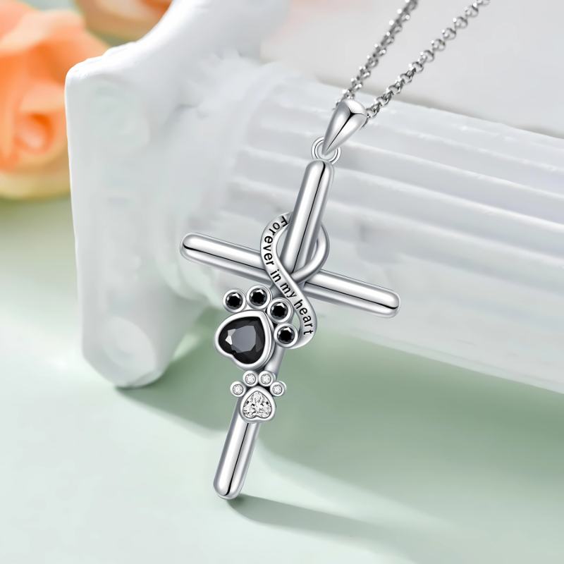 Ezola - Paw & cross necklace in silver