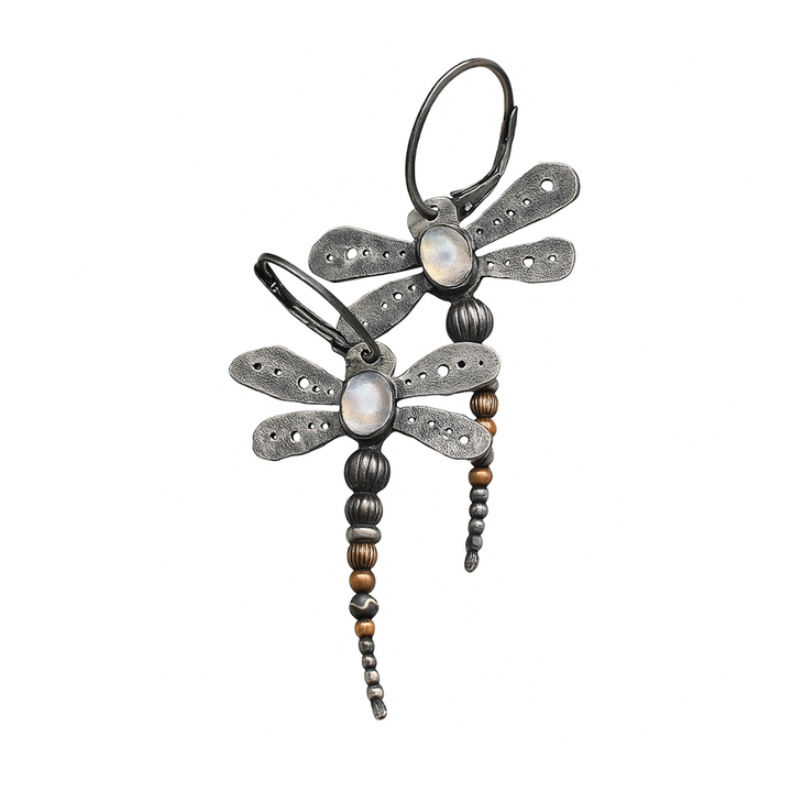 Salma - Vintage dragonfly earrings with moonstone | Silver