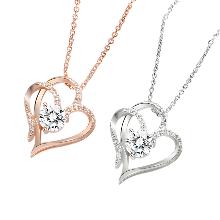 Tamila - Adjustable ladies' necklace with double heart & sparkling zirconia