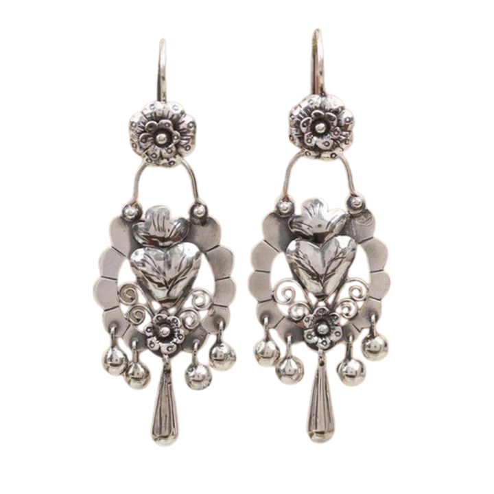 Vintage silver earrings with dangling heart - Eliza | Silver