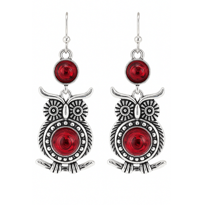 Maddison -Vintage eulen earrings in red | Silver