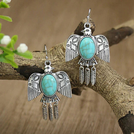Alaina - Silver boho bird ear earrings with opalstein