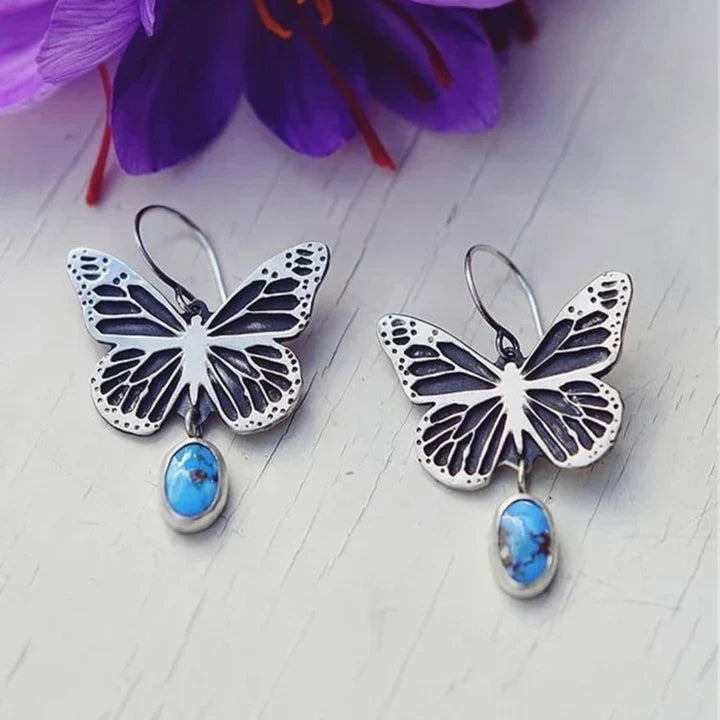 Adrianna - Vintage butterfly earrings made of silver with blue stone