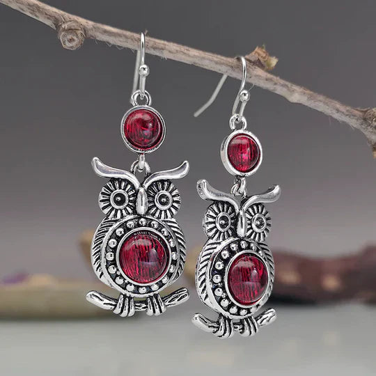 Maddison -Vintage eulen earrings in red | Silver
