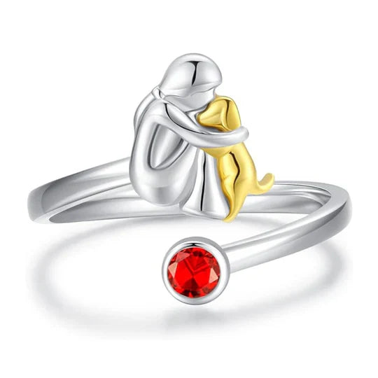 Sterling Silver Dog & Girl Ring - Erin | Silver and gold